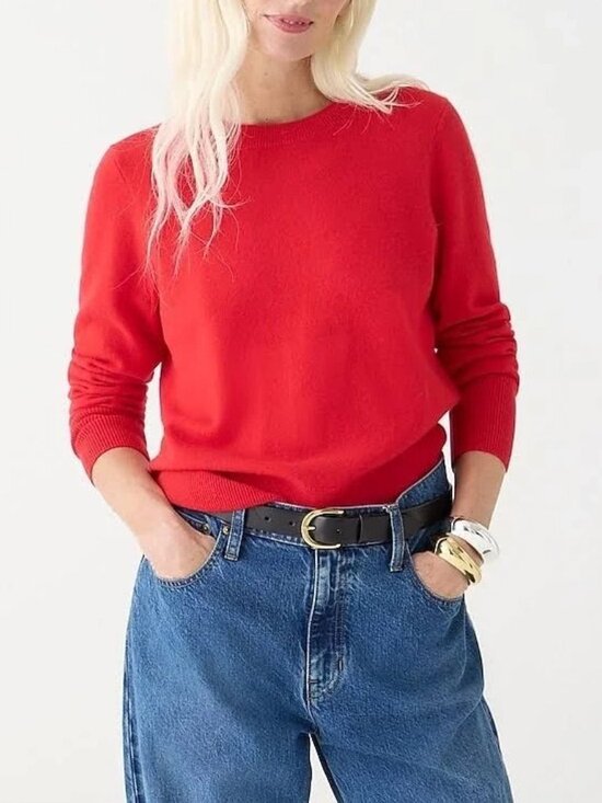 J. Crew Sweaters - J. Crew 100% Cashmere Classic Fit Crewneck Lightweight Sweater Red Small